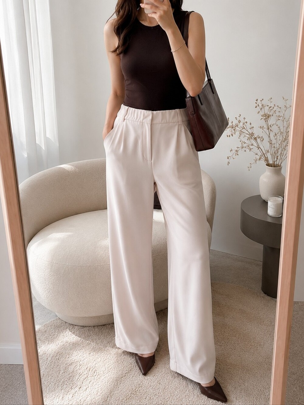 Cream | Wide Leg Trouser Pants In Ivory, Waist 16" To 17"